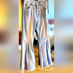 Shein High Waist Split Bottom Distressed Flair Jeans